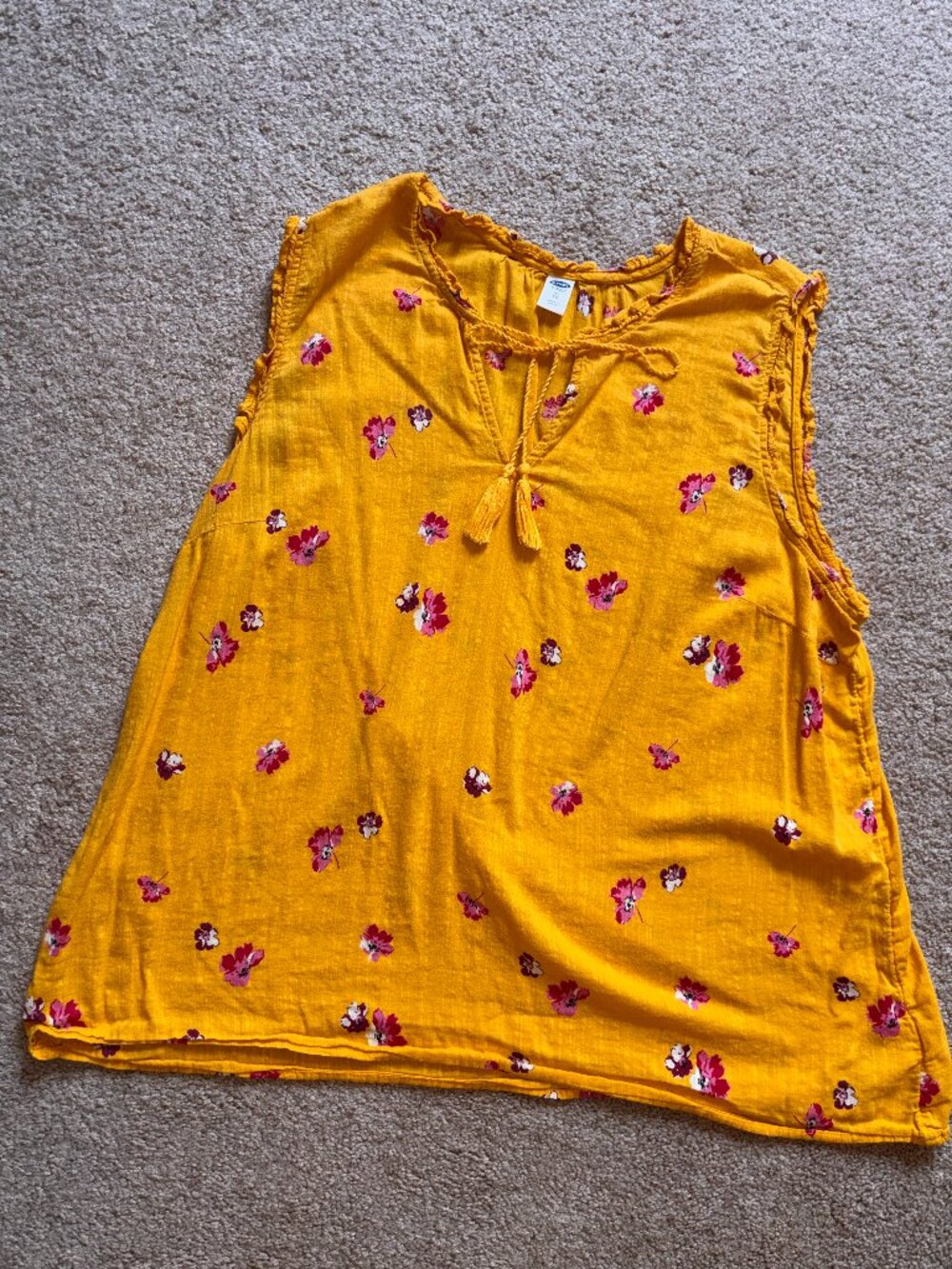 Old Navy Bright Yellow Floral Print Rayon Sleeveless Top XL